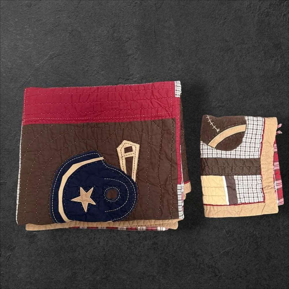 Pottery Barn Kids Twin Football Quilt and Sham Set  Sports Varsity